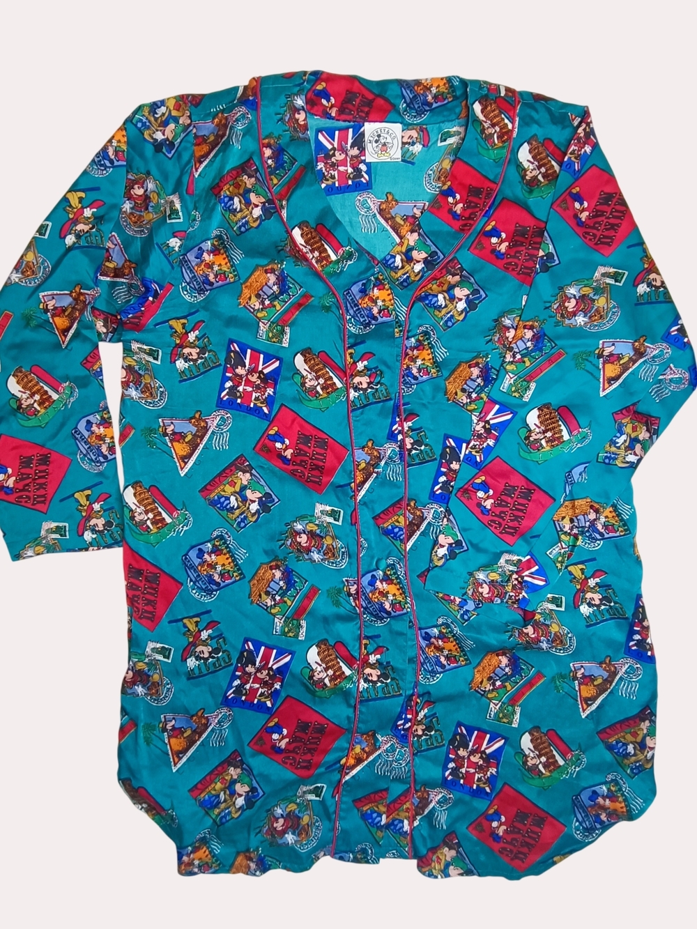 VTG Rare Mickey & Co Disney Silk Long Sleeve Pajama Top - Size S - Novelty Print
